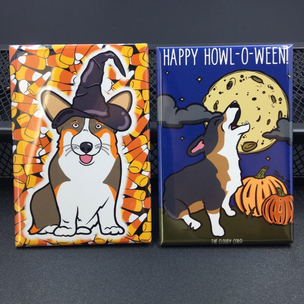 Tricolor Corgi Dog Halloween Handmade Magnet Set